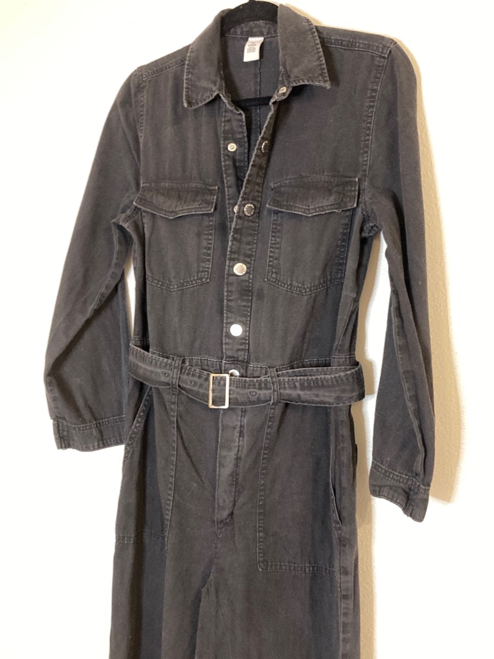 H&M Wide Leg Cotton Belted Button Front Jumpsuit